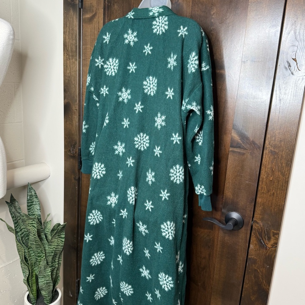 Cherokee Dark Green full body wearable blanket onesie White snowflakes One size - Picture 5 of 8